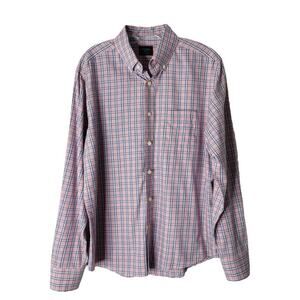 Untuckit pink blue white plaid preppy office button front shirt medium
